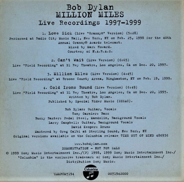 Bob Dylan – Million Miles (Live Recordings 1997-1999)
