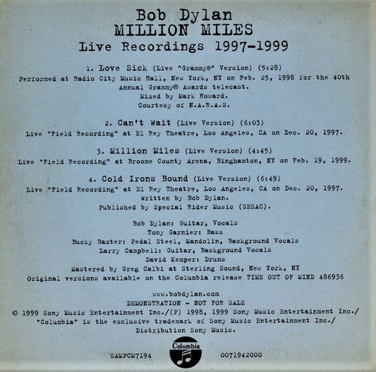 Bob Dylan ‎– Million Miles (Live Recordings 1997-1999)